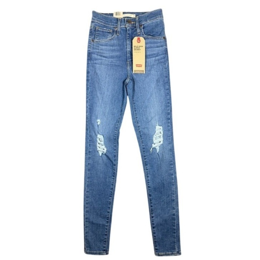 Levis‎ Mile High Super Skinny Jeans Womens 24 Blue Hyperstretch Distressed